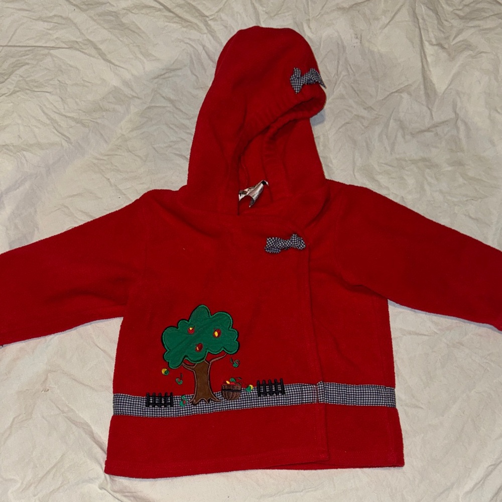 Red Hooded Jacket with Tree Design